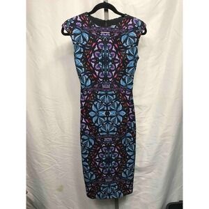 Vince Camuto Women's Sheath Dress Geometric Print Cap Sleeve Knee Length Size 0